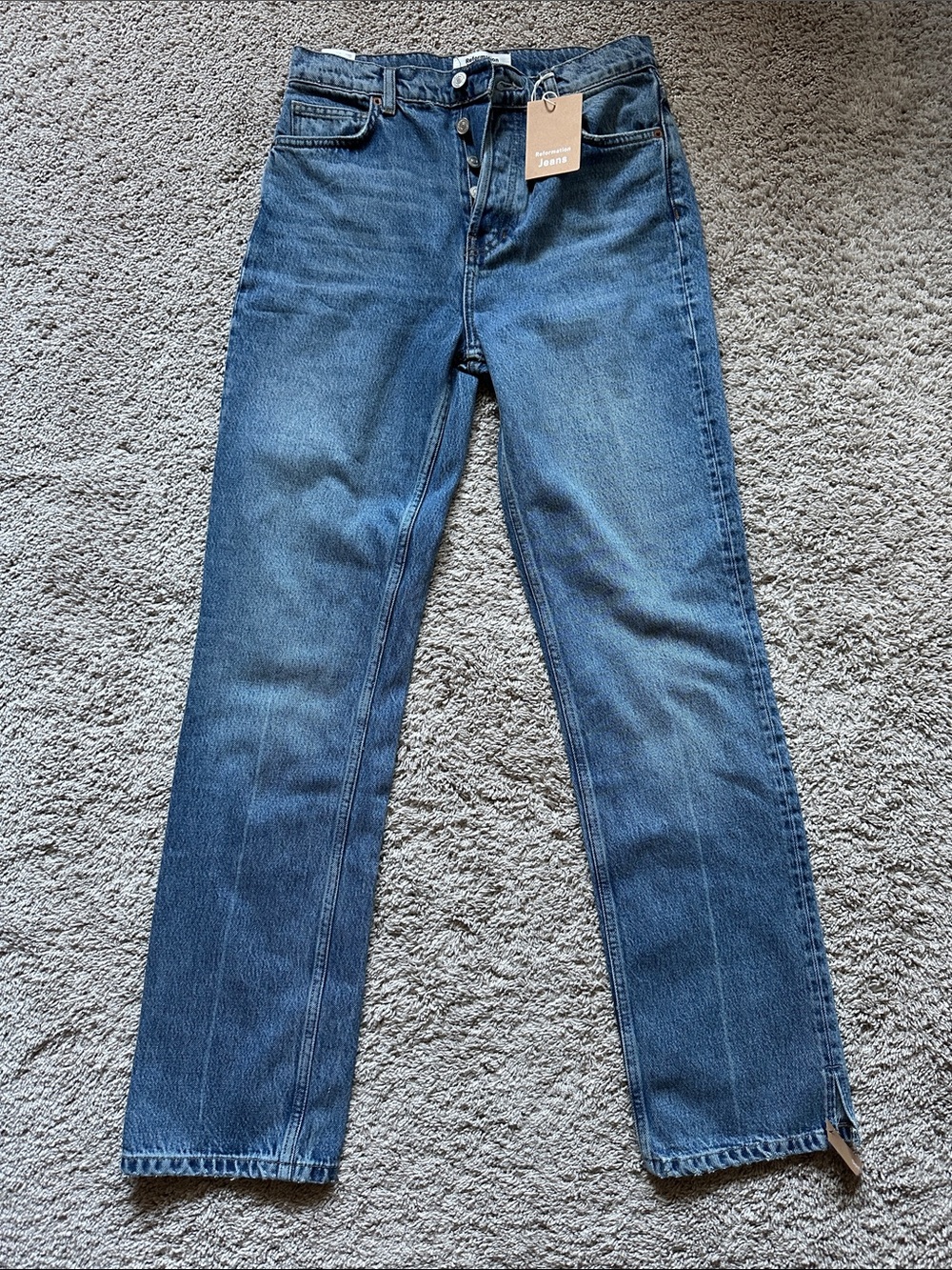 Cynthia High Rise Reformation Straight-Leg Jeans - Medium Blue